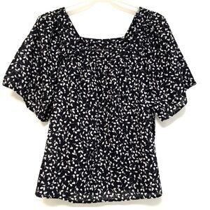 Style & Co Womens Plus Size 2X Funa Blue Printed Square-Neck Short Sleeve Top